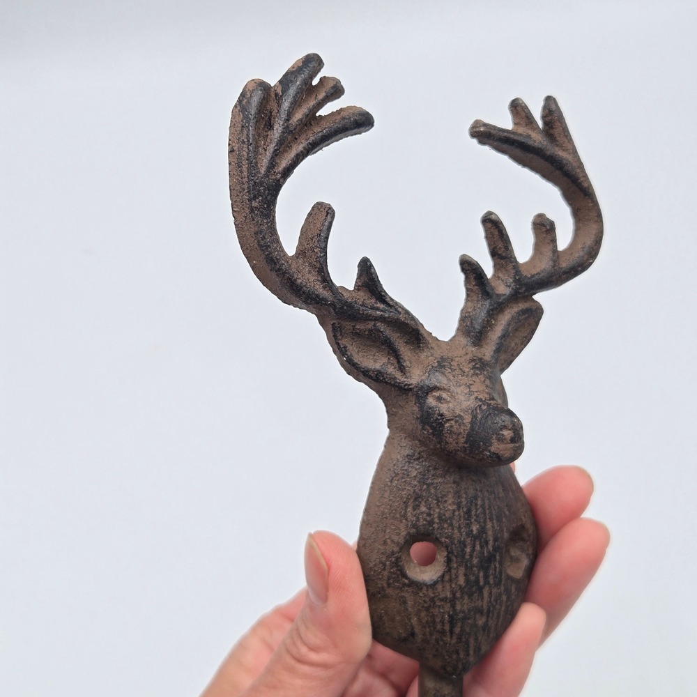 Cast Iron Buck Deer Head Wall Hook Coat Towel Hook Rustic Farmhouse Cabin Lodge - Picture 10 of 12